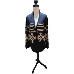 Super Line Southwestern Geometric Cardigan – Navy Blue – Open Front (L)